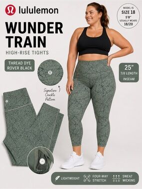 Lululemon Wunder Train High-Rise Leggings Thread Dye Rover Black Size 18